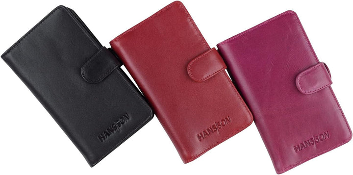 HANS/SON iPhone 13 Lederhülle mit Geldbörse | 2-in-1 Handyhülle in Magenta aus Echtleder | iPhone 13