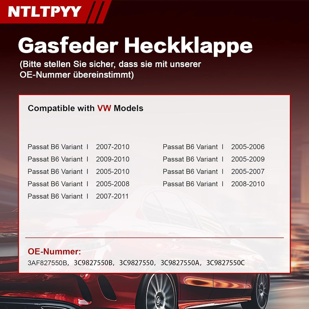 Heckklappen Gasdruckfeder Kompatibel mit VW Passat B6 Variant 2005-2010 3C5, 2 Stück Heckklappenlift