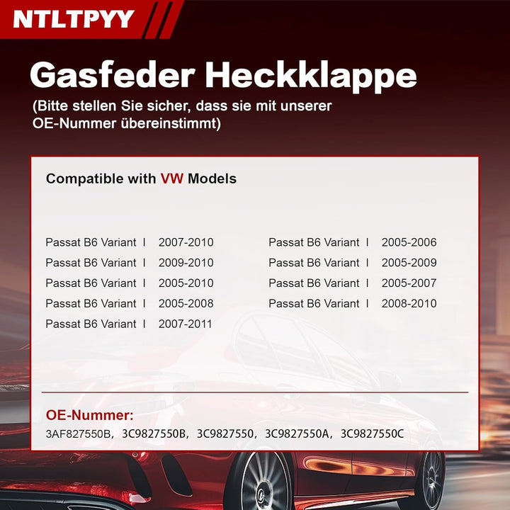 Heckklappen Gasdruckfeder Kompatibel mit VW Passat B6 Variant 2005-2010 3C5, 2 Stück Heckklappenlift