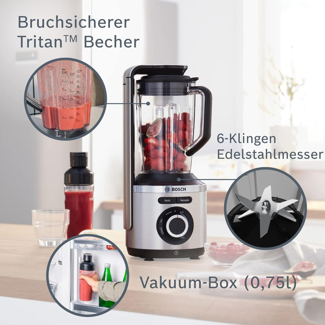 Bosch Vakuum-Standmixer VitaPower Serie 8 MMBV621M, starke Mixleistung, vitaminschonende Zubereitung