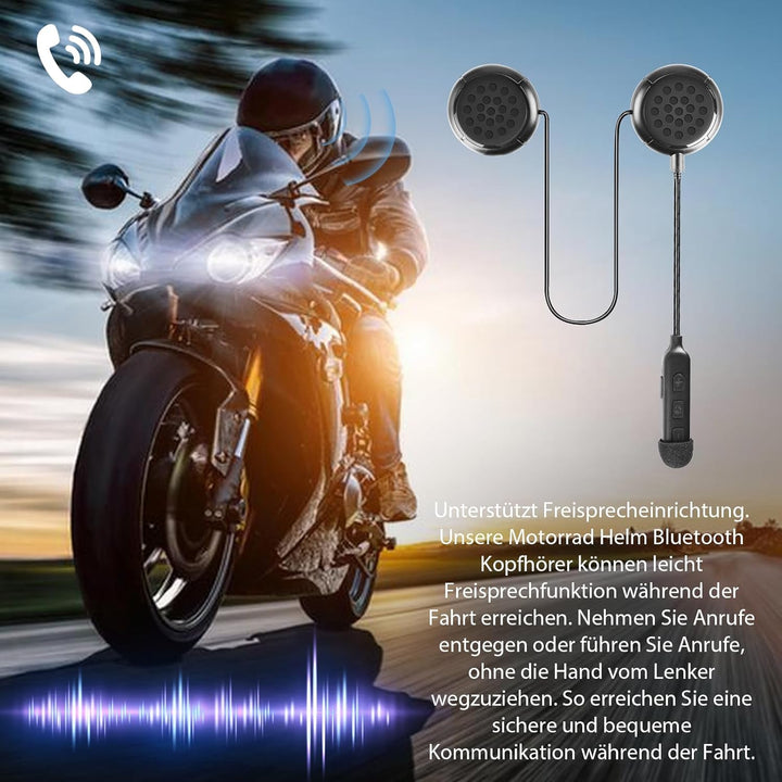 Motorrad Helm Kopfhörer Bluetooth, Motorradhelm Wireless Headset Bluetooth 5.0 Gegensprechanlage Mot