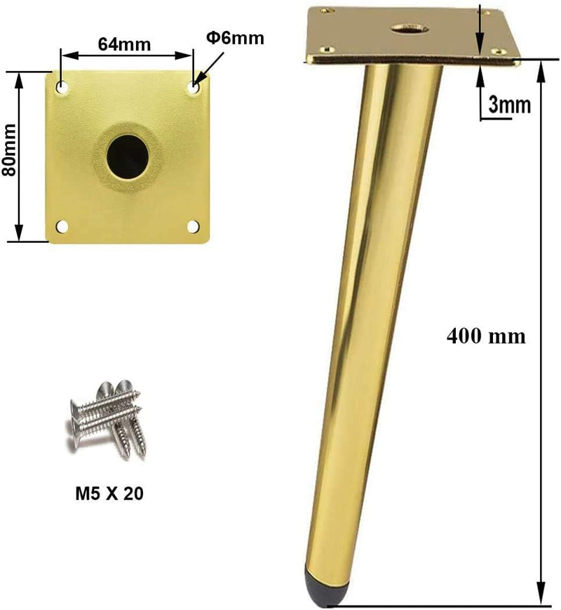 Drenky 4 Stück Schräge Tischbeine, Metallschrankbeine, Kegel Möbelbeine, 201 Edelstahl, Golden, 40 c