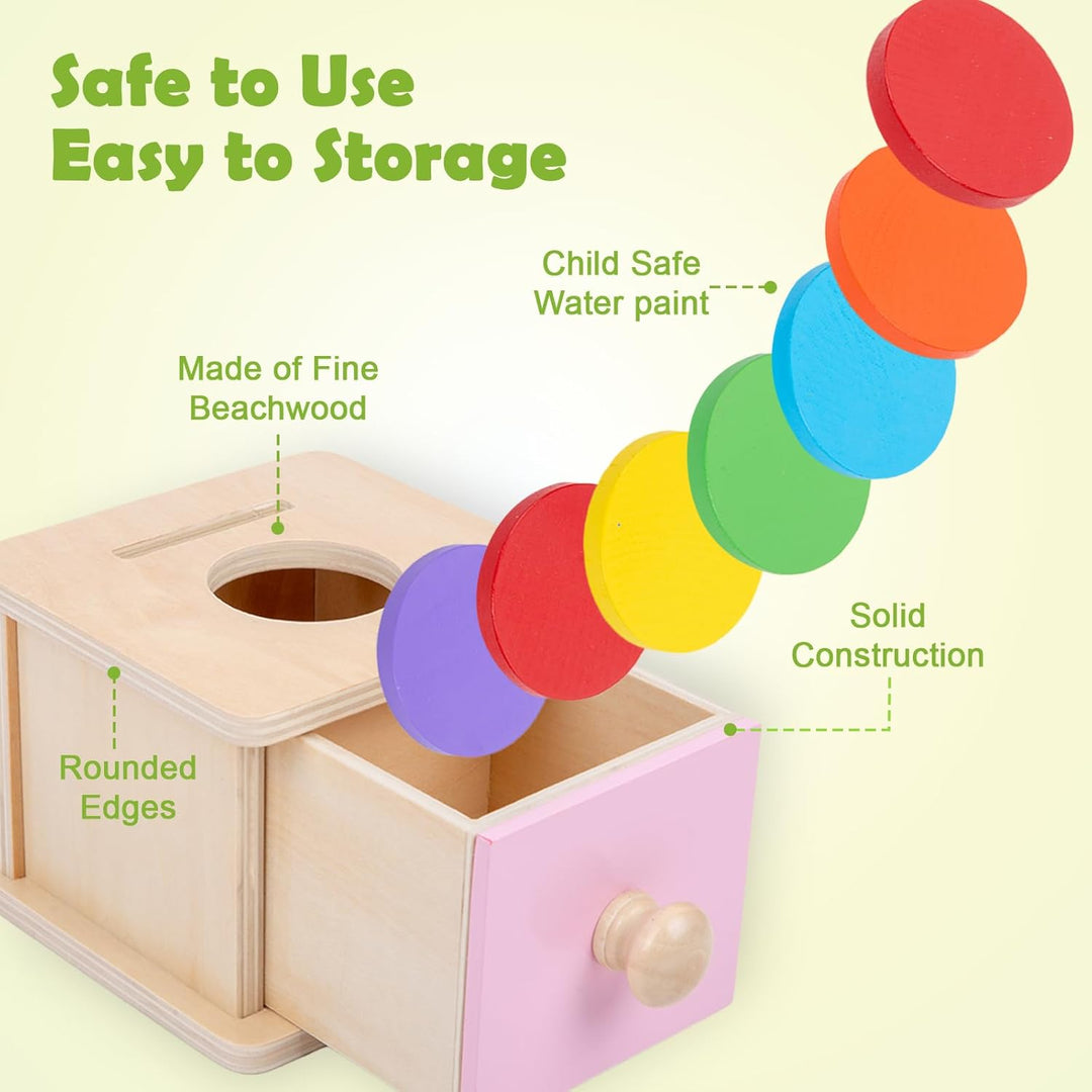Adena Montessori Spielzeug ab 6 Monate – 2-in-1 Holz Münzbox & Ballbox für Babys – Lernspielzeug zur