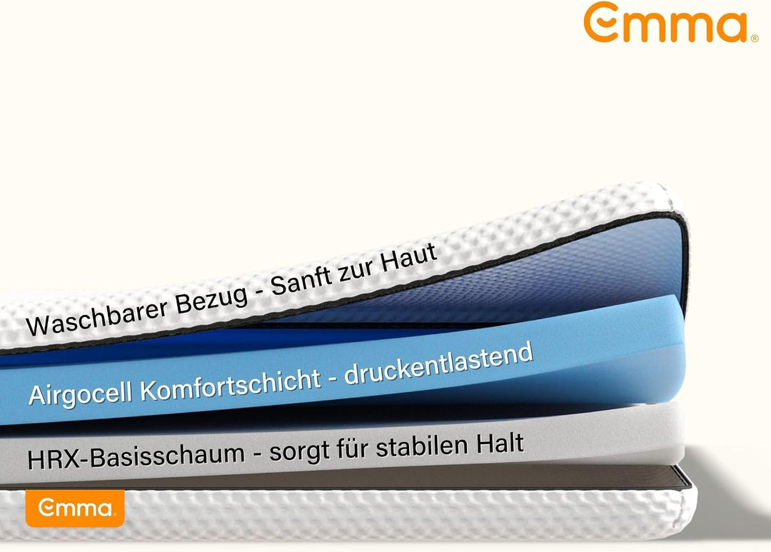 Emma Premium Matratzen Topper, 6cm dick, Wendbarer HRX-Schaum für anpassbaren Komfort, Atmungsaktiv