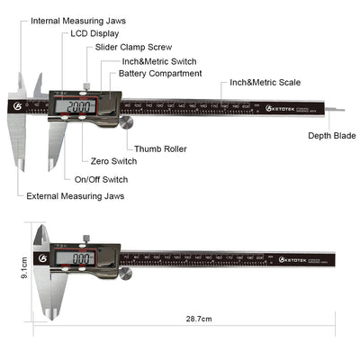 KETOTEK Messschieber Digital, Schieblehre IP54 Wasserdichter, 200mm Messschieber aus Edelstahl, Mikr