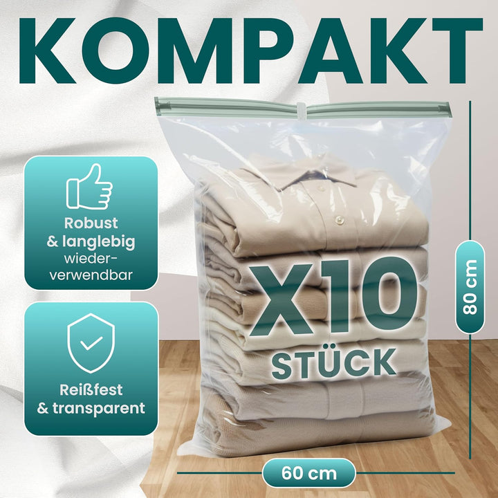 myHodo Vakuumbeutel für Kleidung (10 Stück 60x80 cm), Wiederverwendbare Aufbewahrungsbeutel zur Aufb