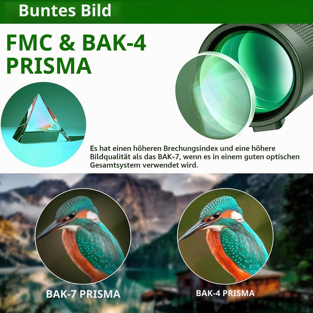 Monokulares Teleskop, Monokular 12x50, Monokular für Erwachsene, mit BAK4-Prisma und FMC-Objektiv, m
