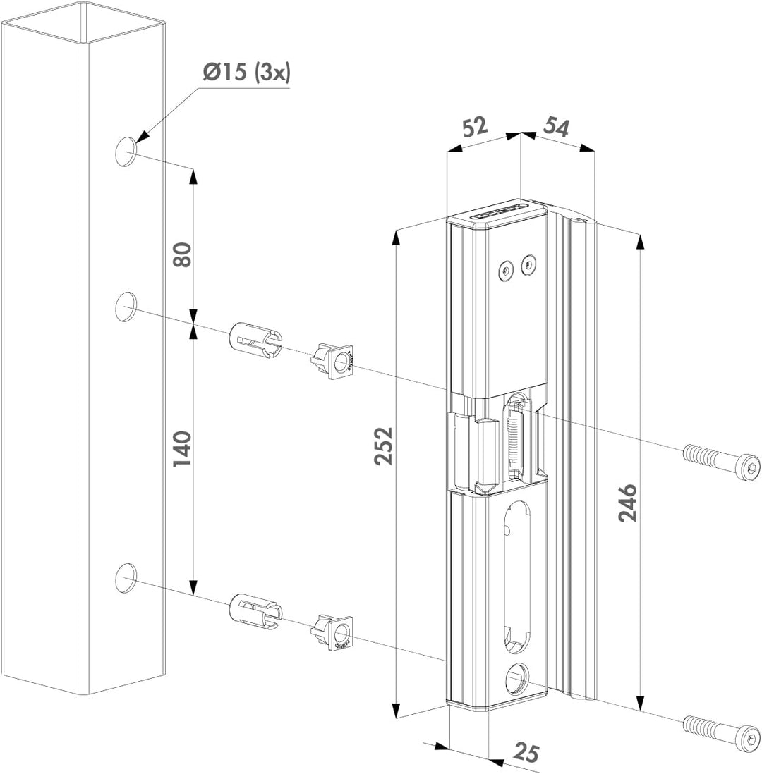 LOCINOX Modulec elektrischer Toranschlag, Torsurrer, Toröffner Emissa Stromlos geschlossen (RAL 9005