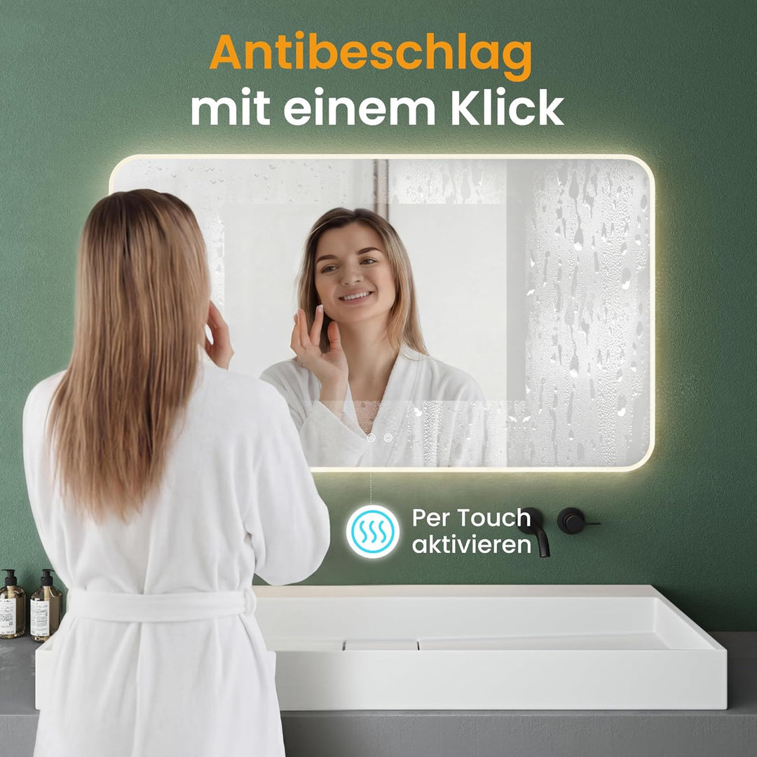 Mai &amp; Mai Badspiegel mit LED Beleuchtung Wandspiegel 40x60cm Bad-Spiegel mit Touchschalter, Beschlag