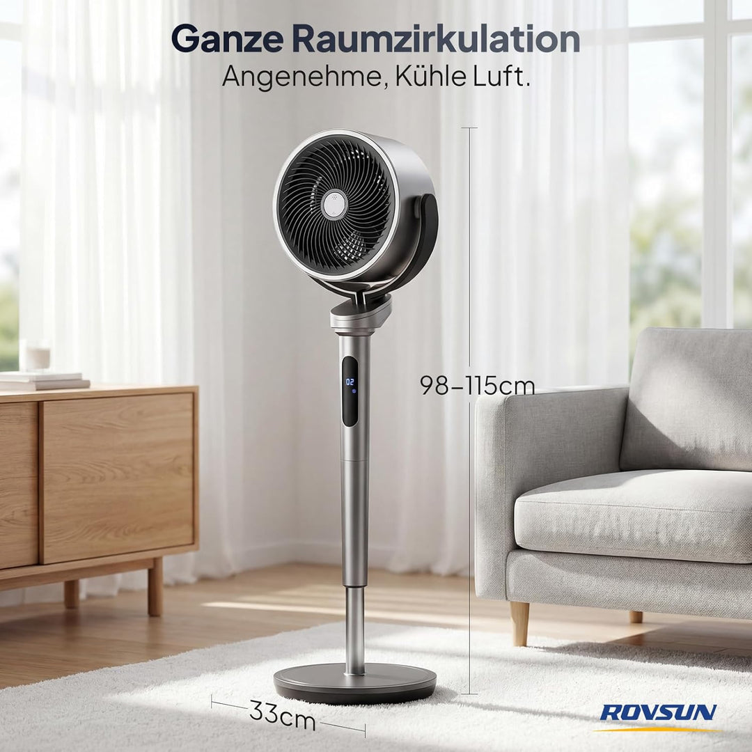Bonnlo Standventilator mit Fernbedienung & Touchpanel, Ventilator Leise 40dB, Fan 98-115 cm Höhenver