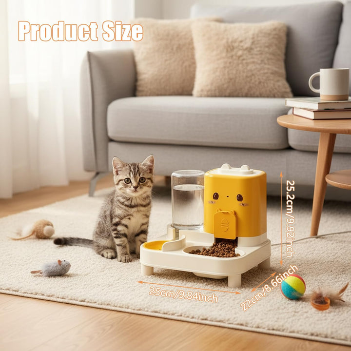 Wasserspender Futterspender für Katze und Hund, 2-In-1 Automatischer Trockenfutterspender, Automátic