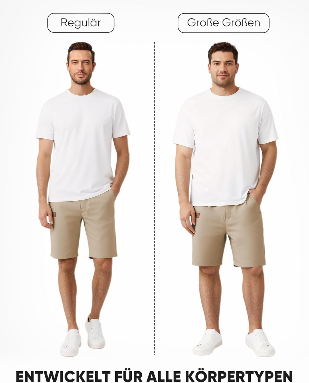 JMIERR Kurze Hosen Herren Shorts Herren Sommer Chino Baumwolle Elastische Taille mit Taschen S B Kha