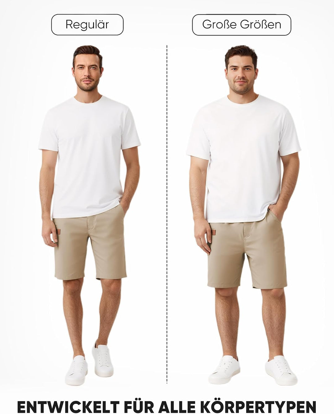 JMIERR Kurze Hosen Herren Shorts Herren Sommer Chino Baumwolle Elastische Taille mit Taschen S B Kha