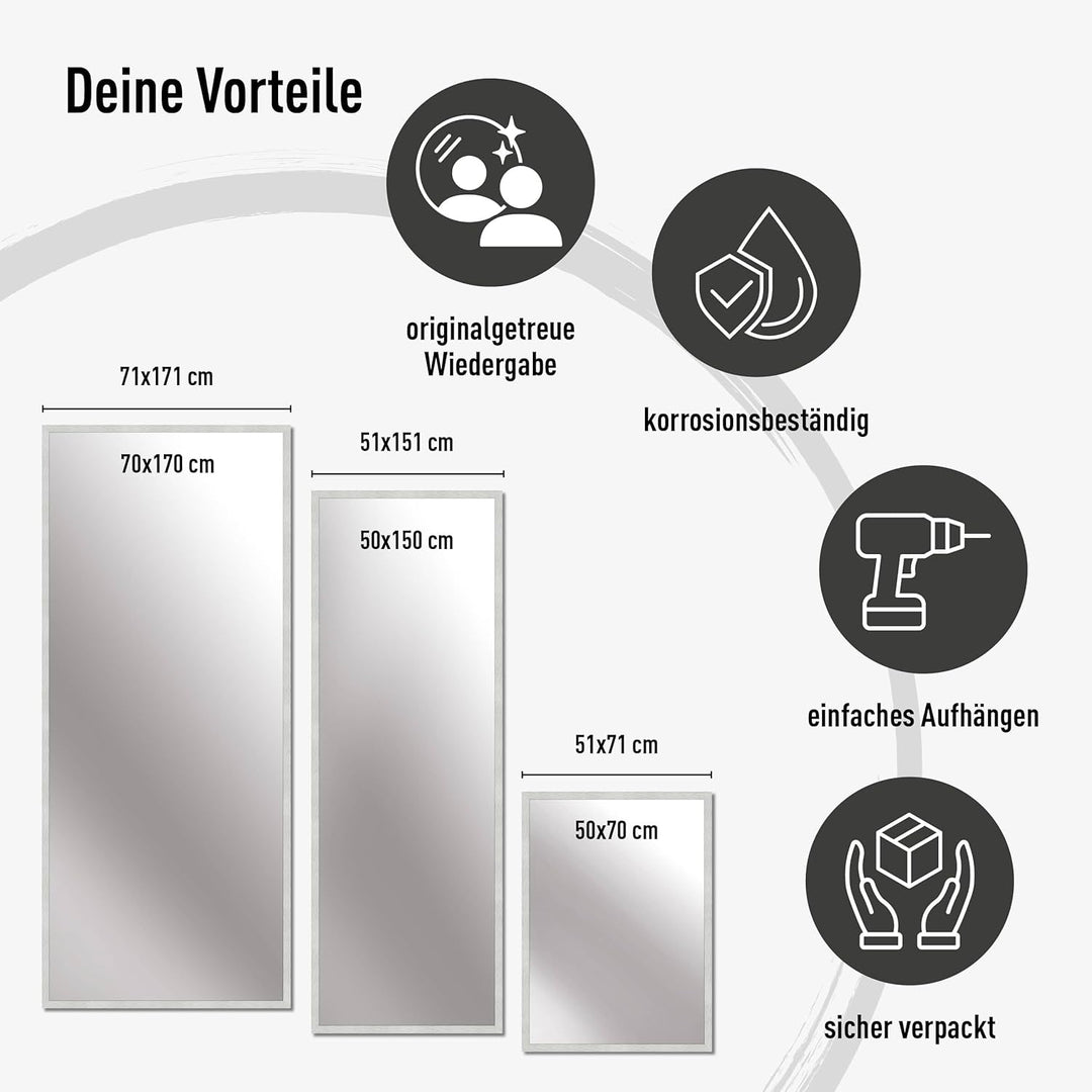 nielsen HOME Wandspiegel Star, Grau matt, Aluminium, ca. 70x170 cm Struktur Grau 170L x 70B cm, Stru