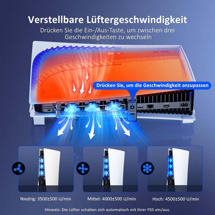 NexiGo PS5 Horizontal Stand mit leisem verbessertem Kühlventilator mit Einstellbarer Geschwindigkeit