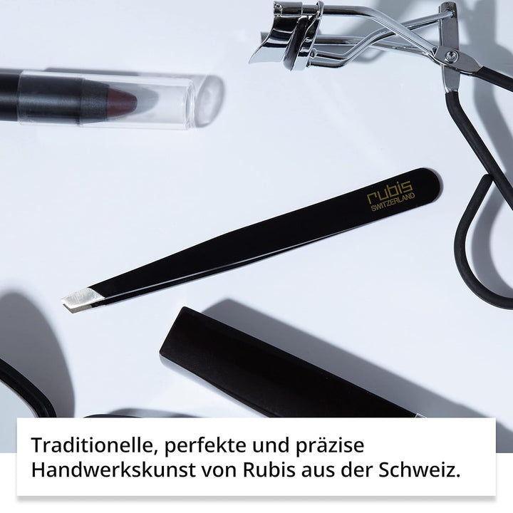 Rubis Pinzette Schwarz - schräg, fein und spitz - Pinzette zum Augenbrauen zupfen - schräge Spitze z