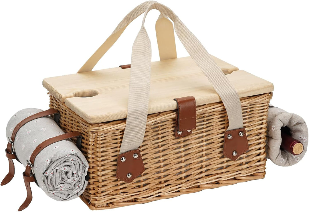 Picknickkorb-Set mit Mini-Klapptisch und Besteck-Set, Picknickkorb für 4 Personen mit kühltaschen, F