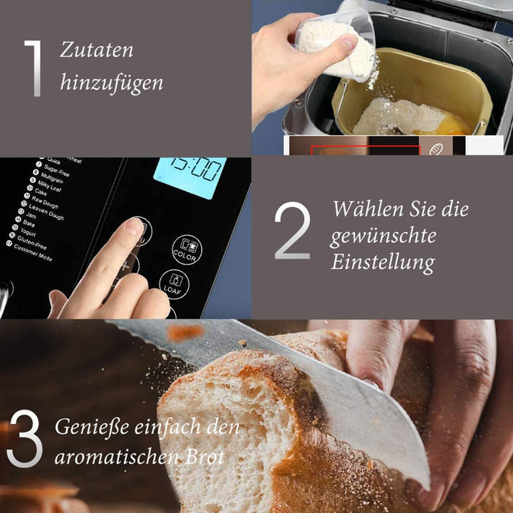 Ｍeykey Brotbackautomat Backmeister Brotbackmaschine mit 19 Programme für 500g-1000g Brotgewicht, 710