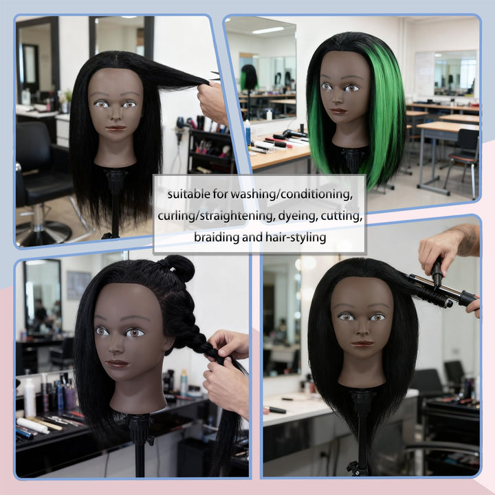 Mannequin Kopf 100% Frisierkopf Echthaar Trainingsköpfe für Friseur Praxis Flechten Haar Styling mit