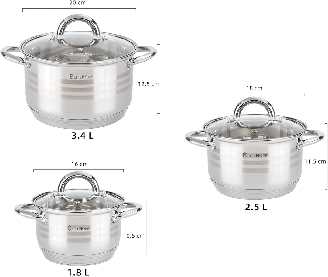 EliteHoff Topfset Induktion 6-teilig, Kochtopf Set mit Glasdeckel, 7-lagiger Edelstahl Topf Set Indu