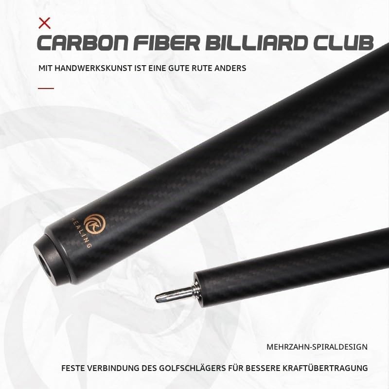 OKHEALING Carbon Fibre Billardqueue, 147cm, 12.4mm Kopf, für Amateur und Profi Billardspieler (mit H
