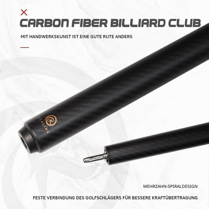 OKHEALING Carbon Fibre Billardqueue, 147cm, 12.4mm Kopf, für Amateur und Profi Billardspieler (mit H