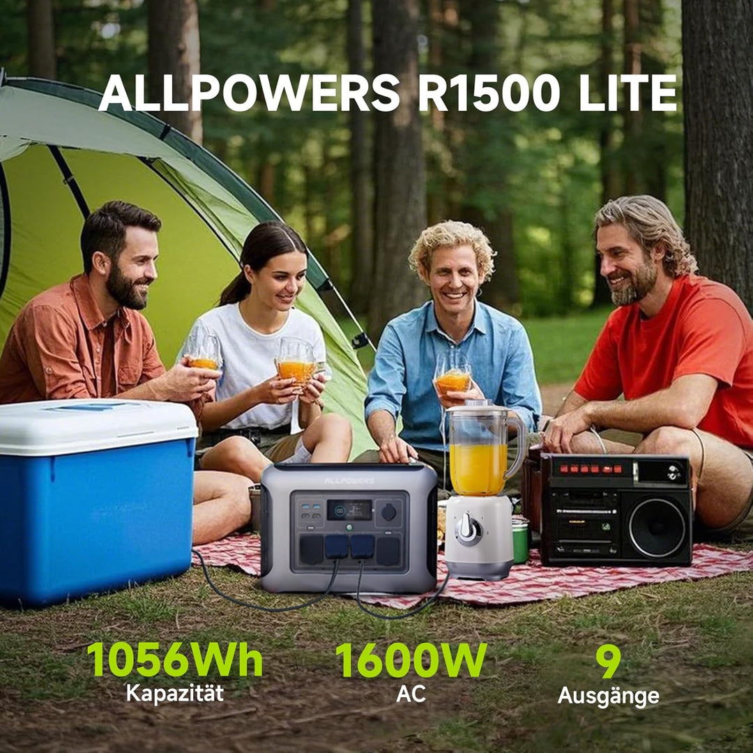 ALLPOWERS R1500 LITE Tragbare Powerstation mit 200W Solarpanel, 1056Wh LFP Batterie Backup mit 4 160