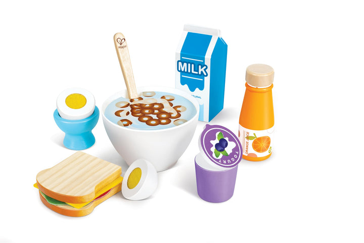 Hape Frühstücks-Set - Küchen-Fantasiespiel mit Frühstückszubehör, Holz Lebensmittel Spielzeug für Ki