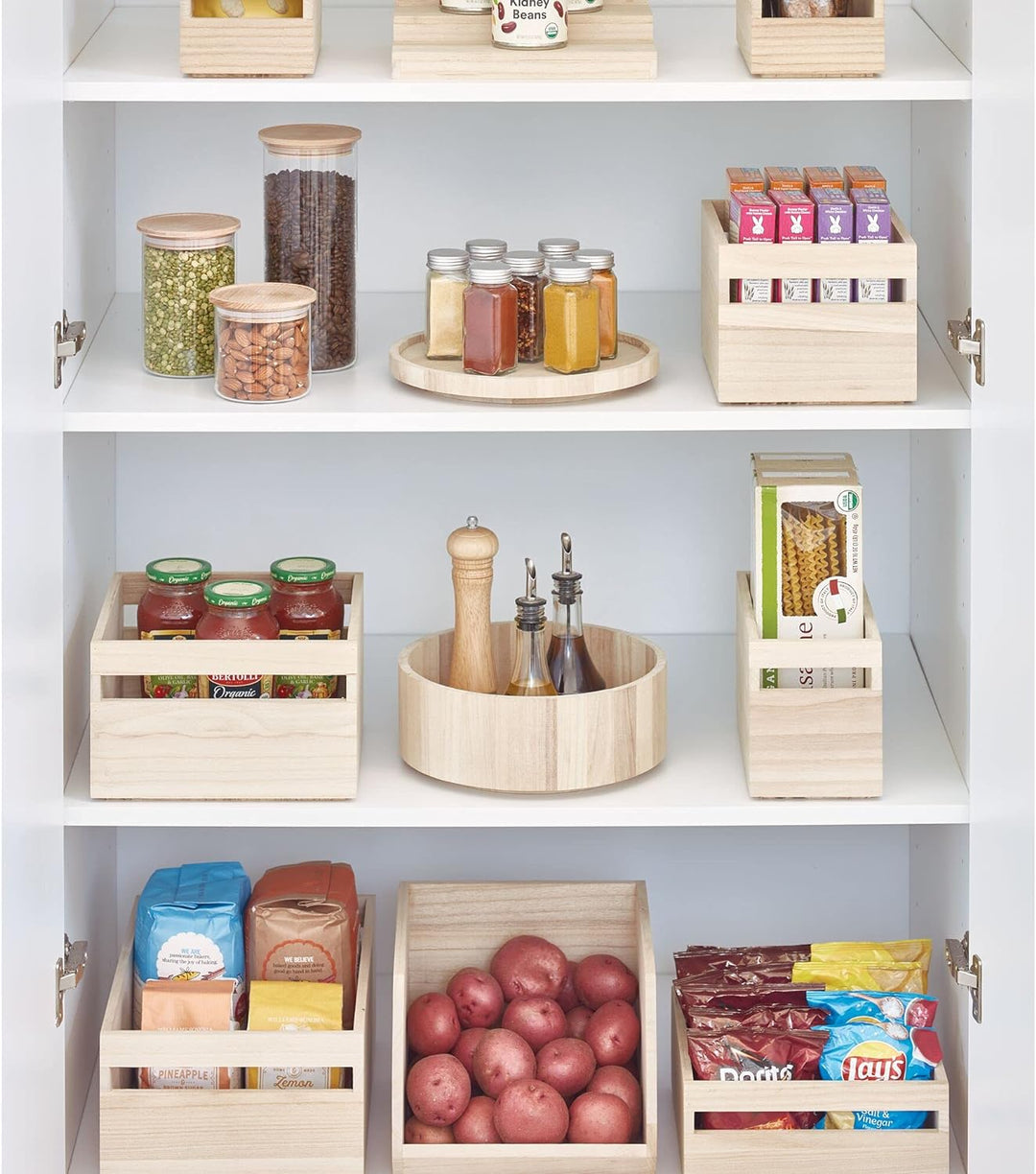 iDesign drehbarer Küchenschrank Organizer mit hohem Rand, Gewürzkarussell aus Paulownia-Holz für Reg