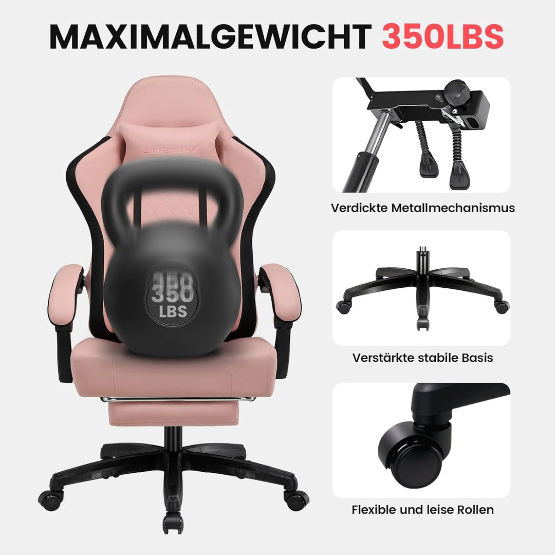 GTPLAYER Gaming Stuhl Stoff, Gaming Sessel mit Taschenfederkissen, ergonomischer Drehstuhl, Gamer St