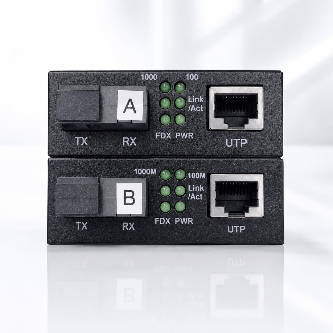 Elfcam® - PoE Gigabit Ethernet LWL Medienkonverter Glasfaser 10/100/1000 Mbps inklusive Mini-GBIC (S