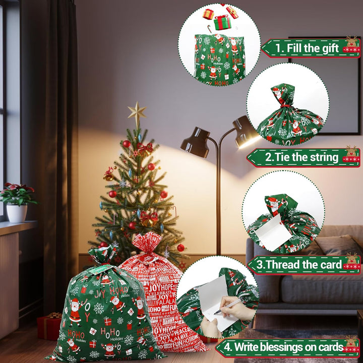 ROSAUI Weihnachtstüten gross, 3 Stück Geschenktüten Weihnachten mit Karten, grosser 90cmx112cm, Weih