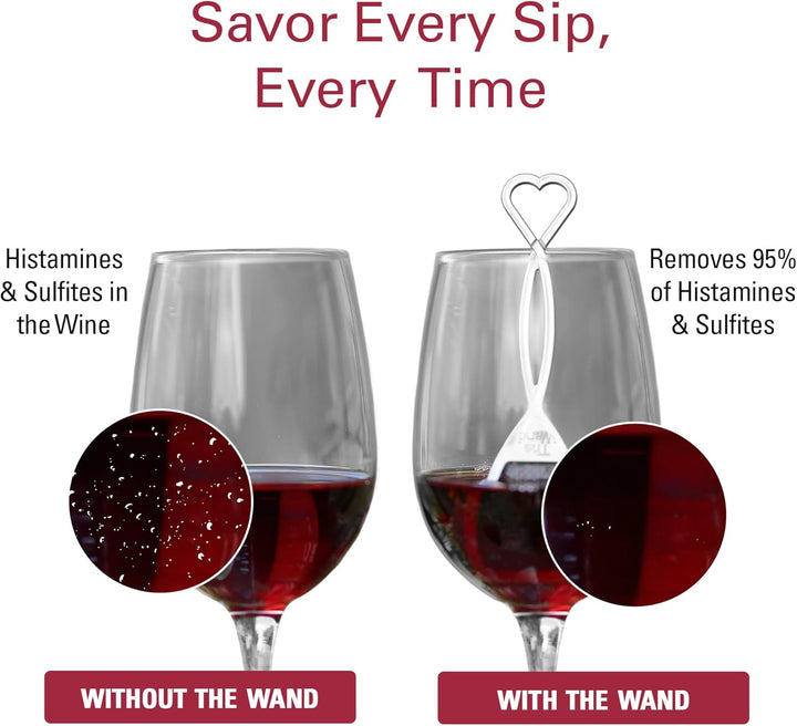 PureWine Weinfilter „The Wand“ mit Weinglas-Anhänger | Entfernt Histamine & Sulfite – weniger Kopfsc