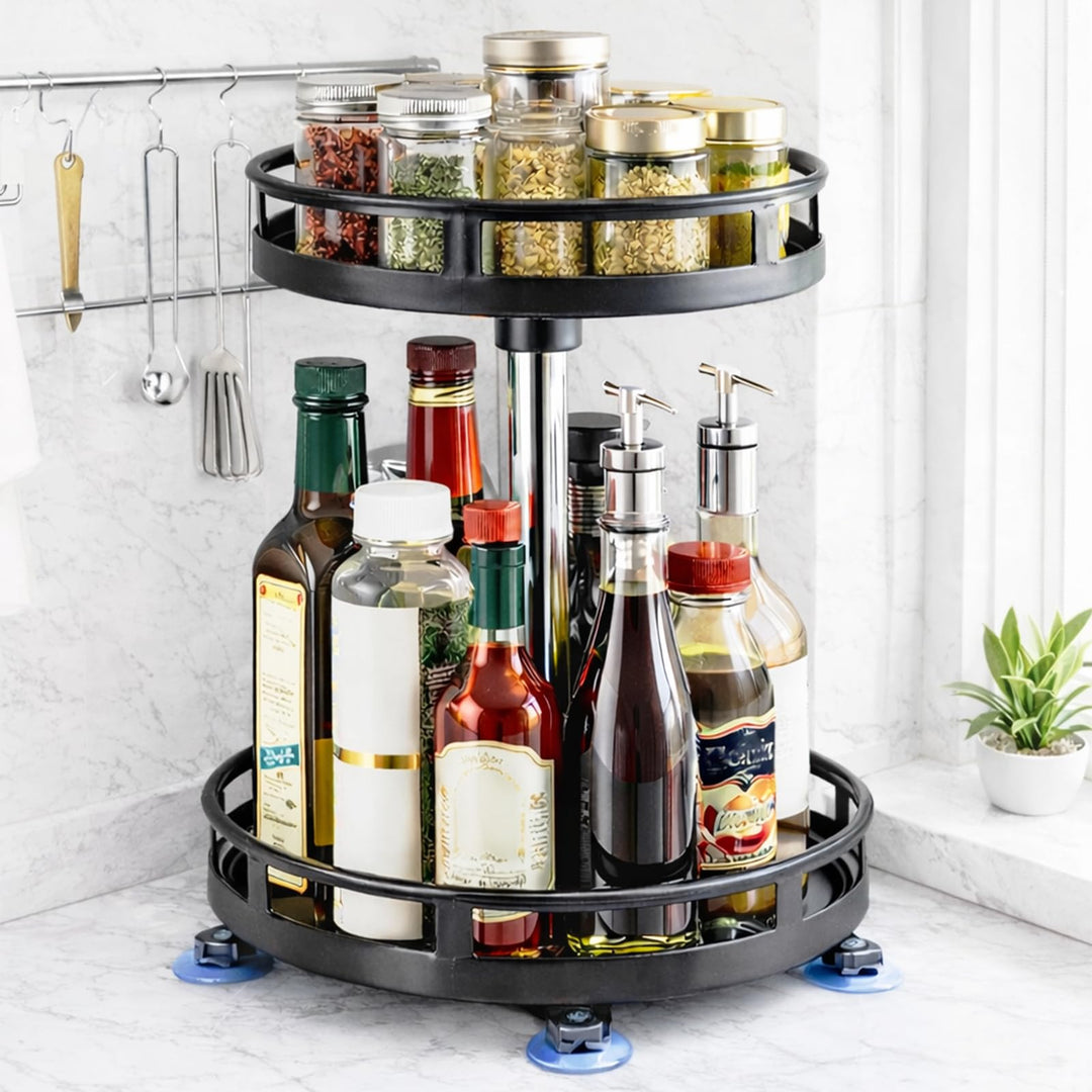 Drehteller Organizer, 2-Lagig, Schwarzer Kohlenstoffstahl | Drehbar, Gewürzregal, Für Gewürzgläser,