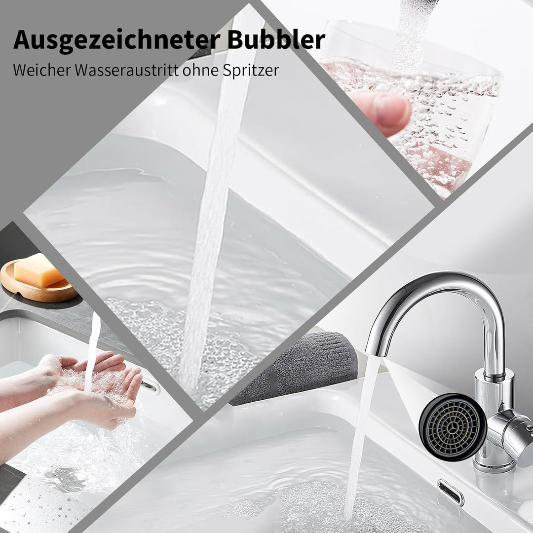 Schwarz Wasserhahn Küche - Wasserhahn Bad, 360°Drehbar Waschbecken, Edelstahl Waschtischarmatur, Auf