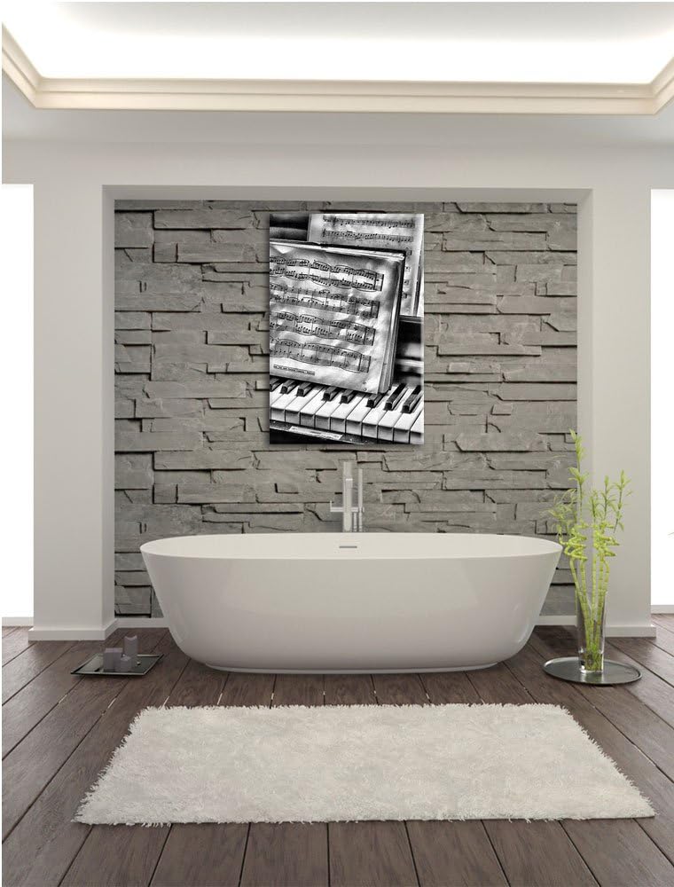 Pixxprint Klavier mit Notenblätter / 100x70cm Leinwandbild bespannt auf Holzrahmen/Wandbild Kunstdru