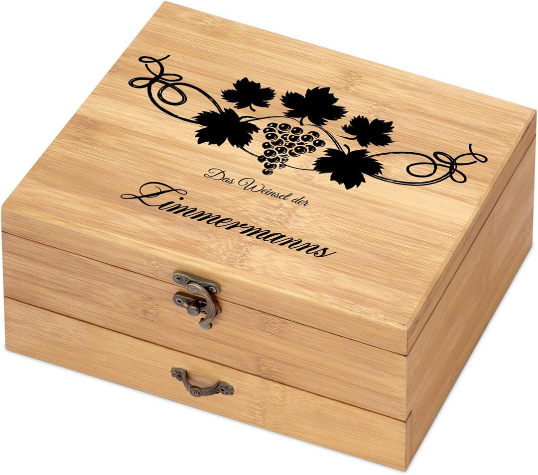 Maverton Weinöffner-Set personalisiert Weinset Sommelier Set - Geschenkbox Holzbox + 8er Weinzubehör