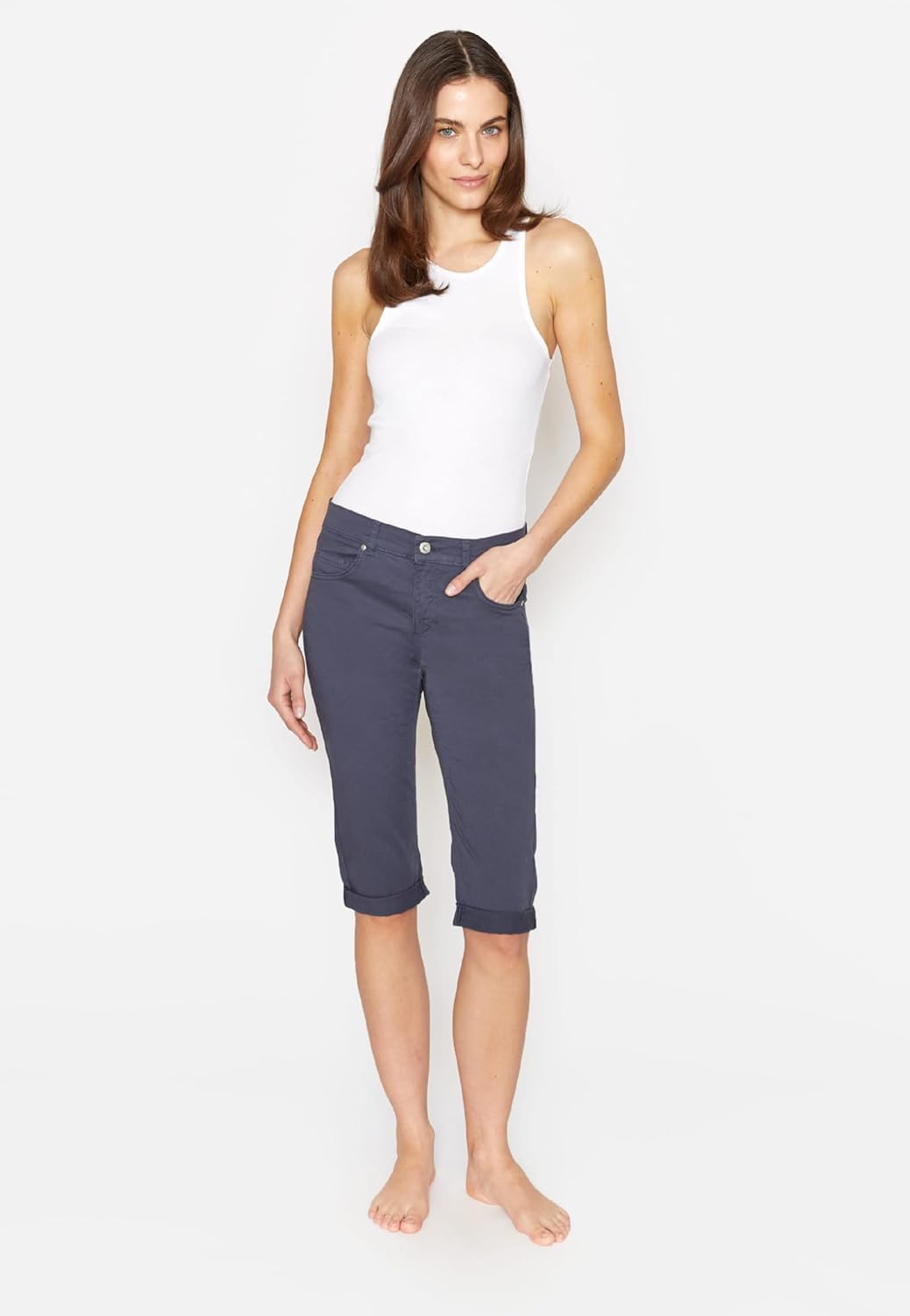 ANGELS Slim Fit Jeans 5-Pocket-Hose Capri TU mit Label-Applikationen 34 Dunkelblau, 34 Dunkelblau