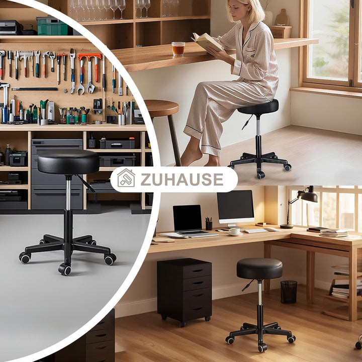 Zedelmaier Rollhocker höhenverstellbar, Bürohocker mit Gummirollen, 360° drehbar Hocker mit Rollen &amp;