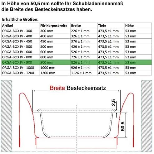 ORGA-BOX® IV UNIVERSAL Besteckeinsatz Besteckkasten silbergrau für 90er Schublade (473,5 x 826 mm) B