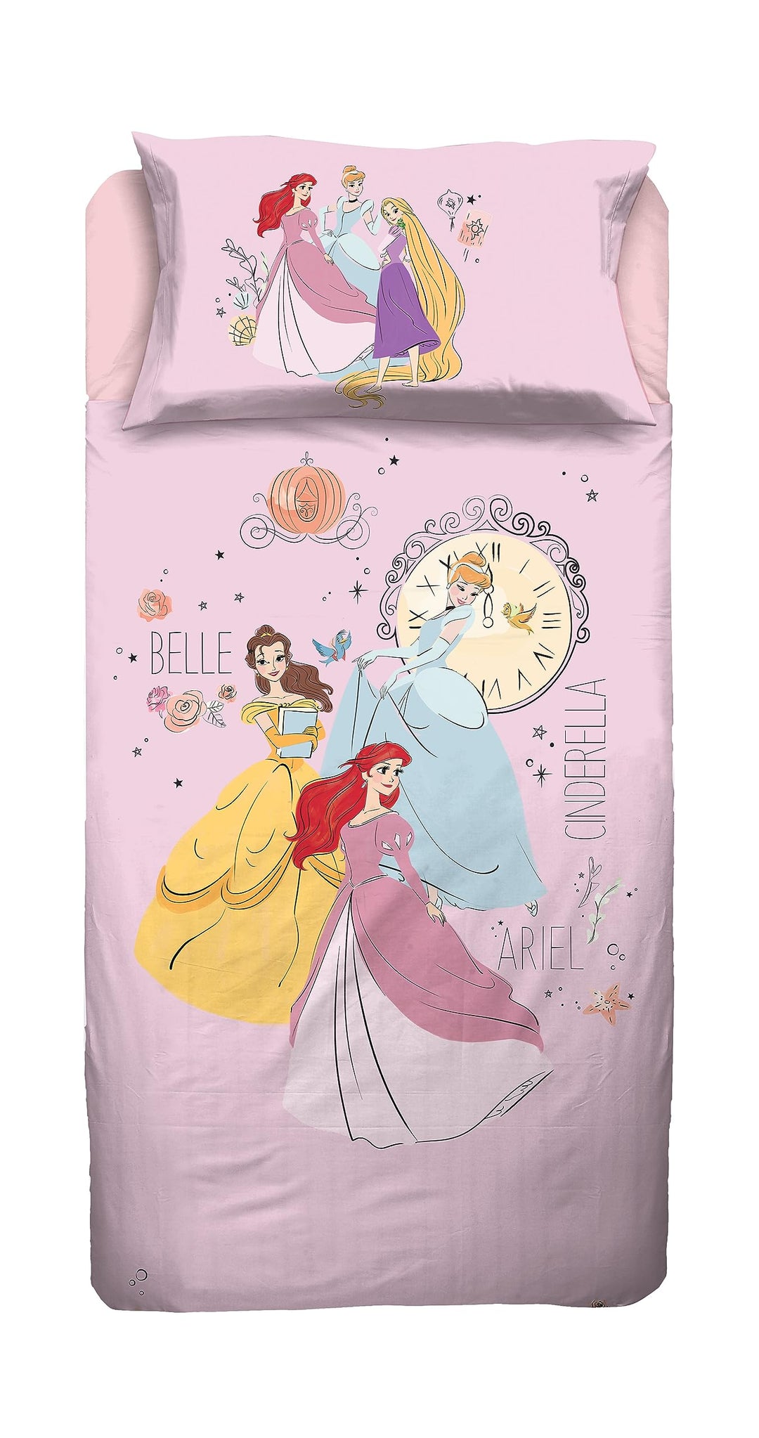 Princess, Bettlaken für Einzelbett, Spannbettlaken, Kissenbezug, Rosa, Disney, 100% Baumwolle, offiz