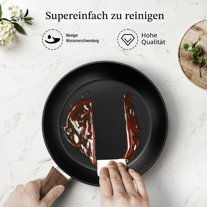 Innerwell Pfannenset - 3-teilig Antihaft-Pfannen mit Deckeln, 20+24+28 cm, Induktion Pfannen, Backof