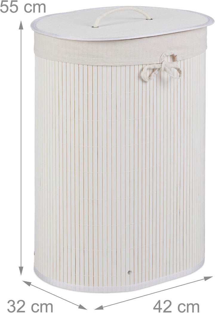 Relaxdays Wäschekorb Bambus, oval, 46 l, faltbar, Wäschesammler mit Deckel, Bad & Schlafzimmer, HBT:
