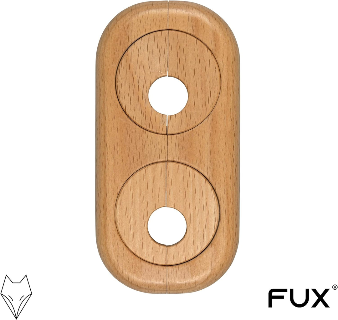 3 Stück Doppel Heizungsrohr Rosette, Rohrabstand variabel, verschiedene Echthölzer und Grössen, Rohr