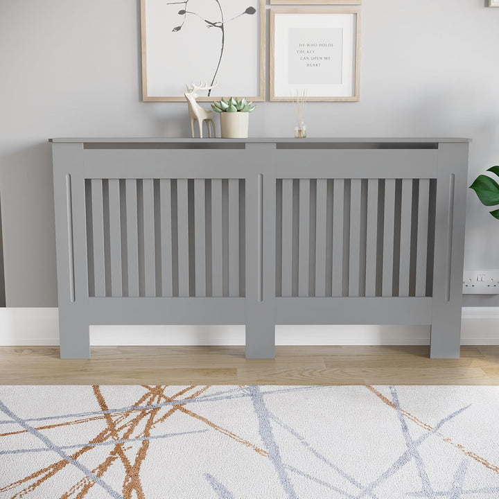 Vida Designs Chelsea-Heizkörperabdeckung, modernes Lamellengrill-Design, grau lackierter MDF-Schrank