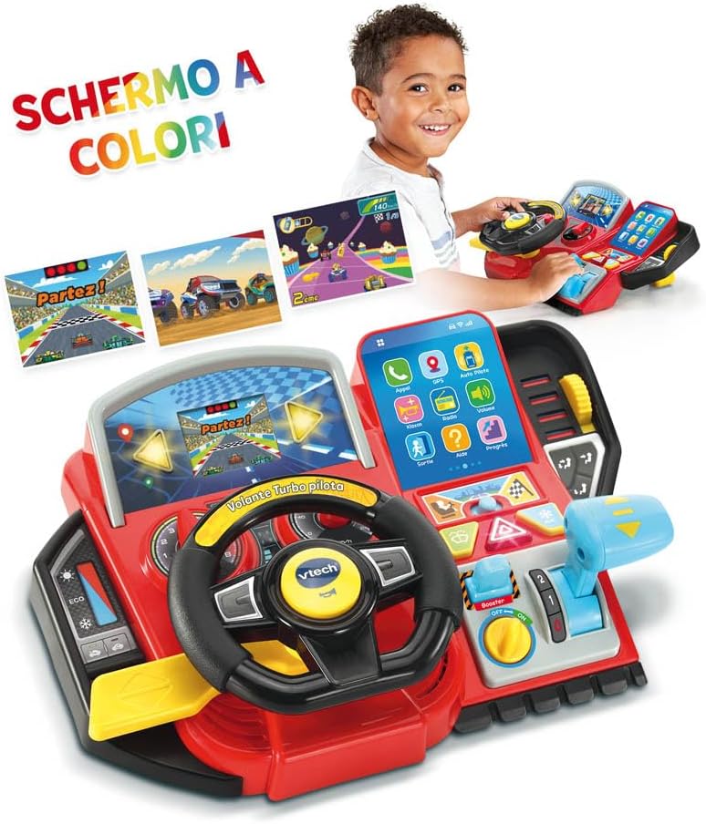 VTech Turbo Pilot-Lenkrad, Lenkrad für Kinder mit interaktivem Armaturenbrett, über 20 Lernspiele un
