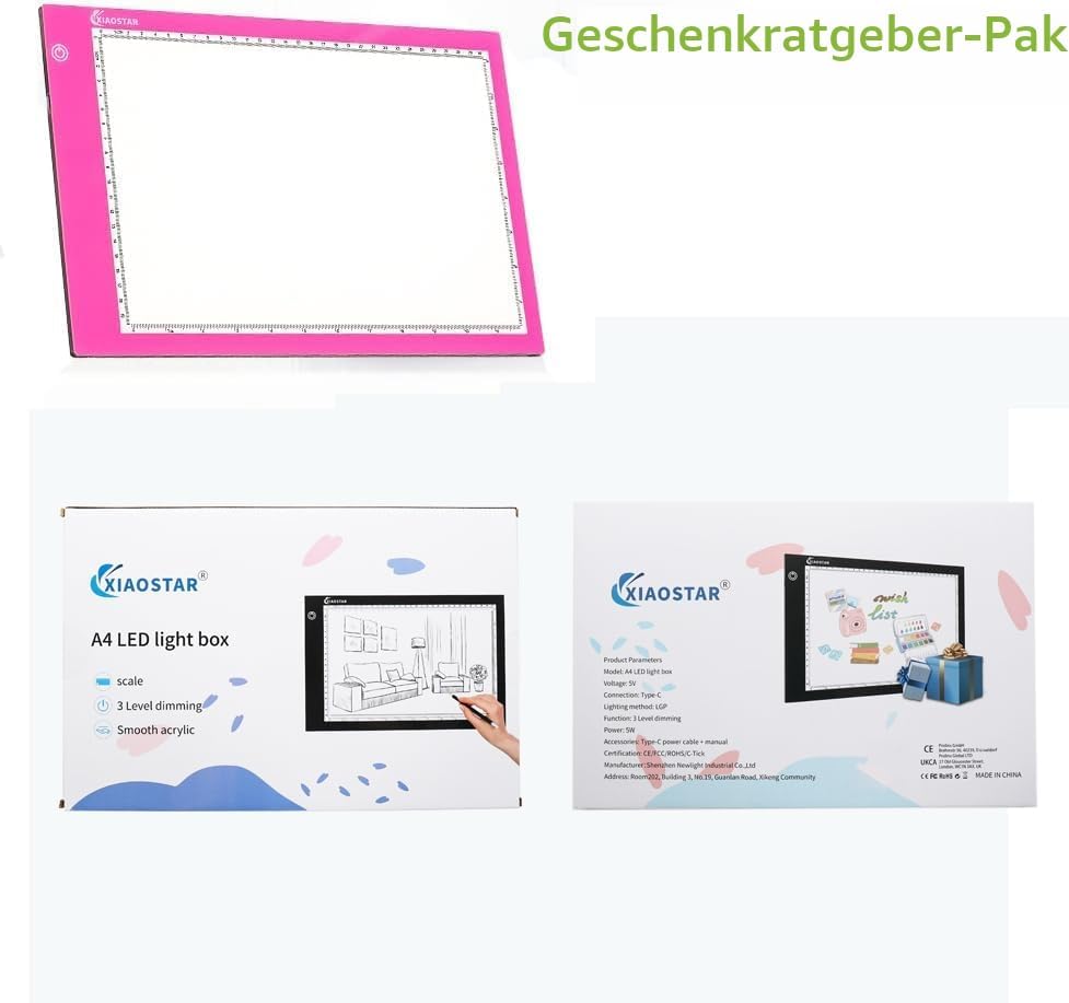 XIAOSTAR A4 Leuchttisch Led Licht Pad Copy Board Lichtplatten,mit einstellbarer Helligkeit,für Künst