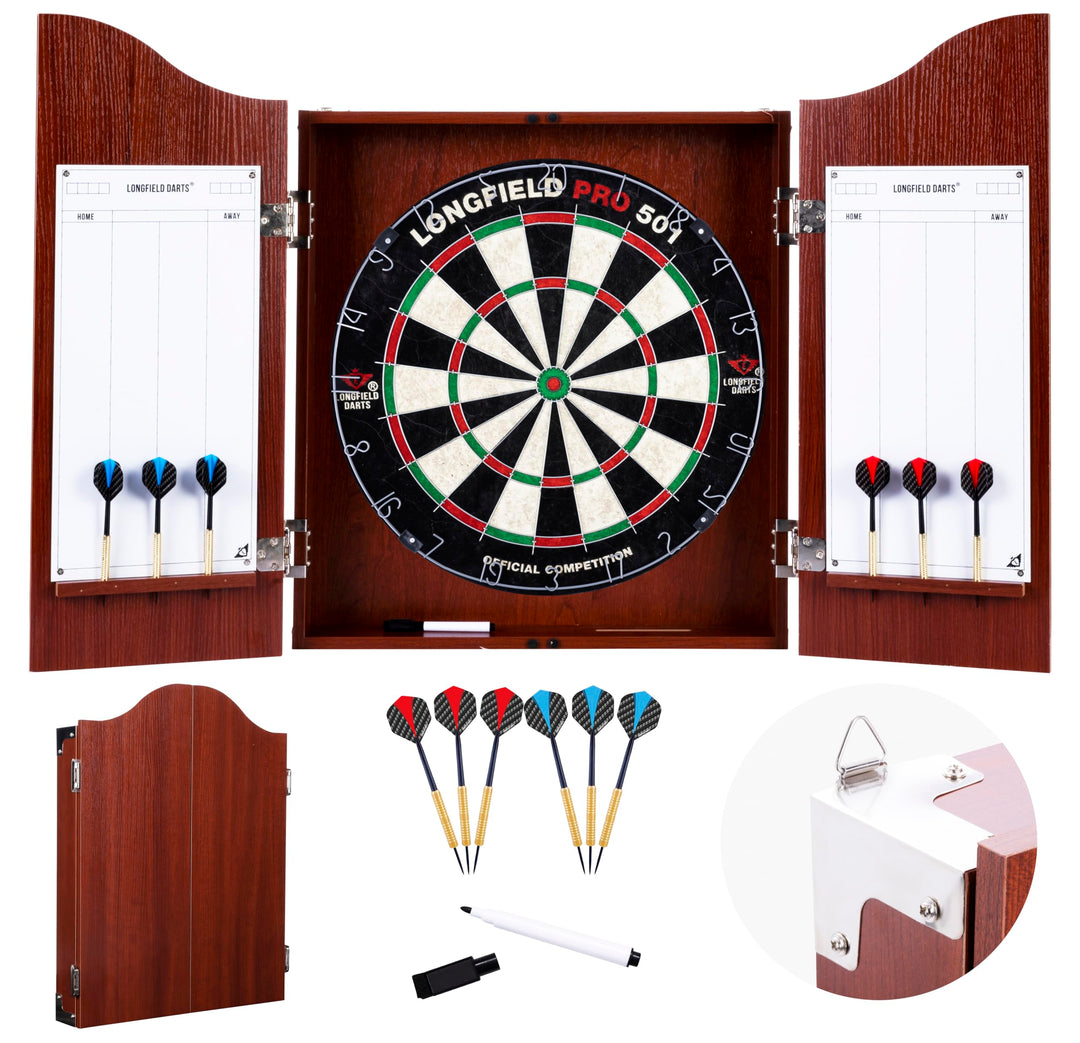 Holz Dartschrank, sisal Dartscheibe, inbegriffen 6 Darts 18gr und Zubehör dunkle Eiche, dunkle Eiche