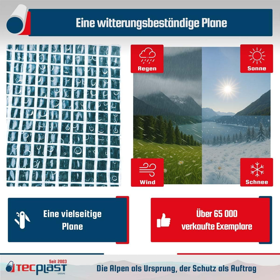 Schutzplane, 170 g/m², 4 x 10 m, durchsichtig, Kunststoff