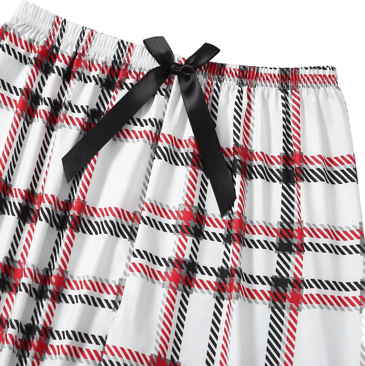 GORGLITTER Damen Schlafanzug 3er Set Cami Schlafanzug Plaid Pajamas Set Nachtwäsche Schlafhose Karie